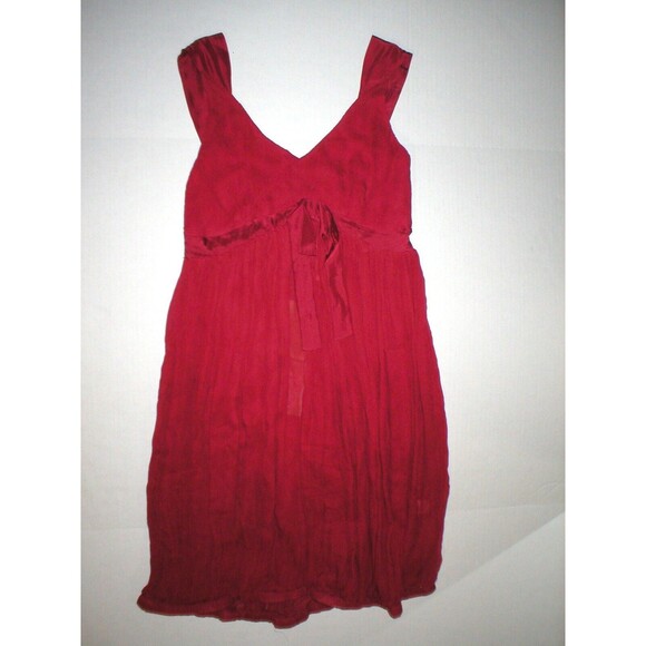 New Womens 4 NWT Designer Luna Bi Italy Dk Red Silk Short Dress Bow Sleeveless - Picture 1 of 6
